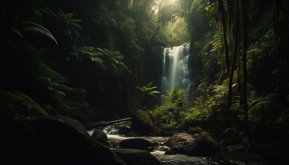 Dark Forest with Waterfall Wall Mural