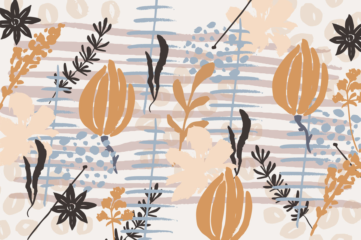 Brushstroke Blooms Wall Mural in your room — zoomed
