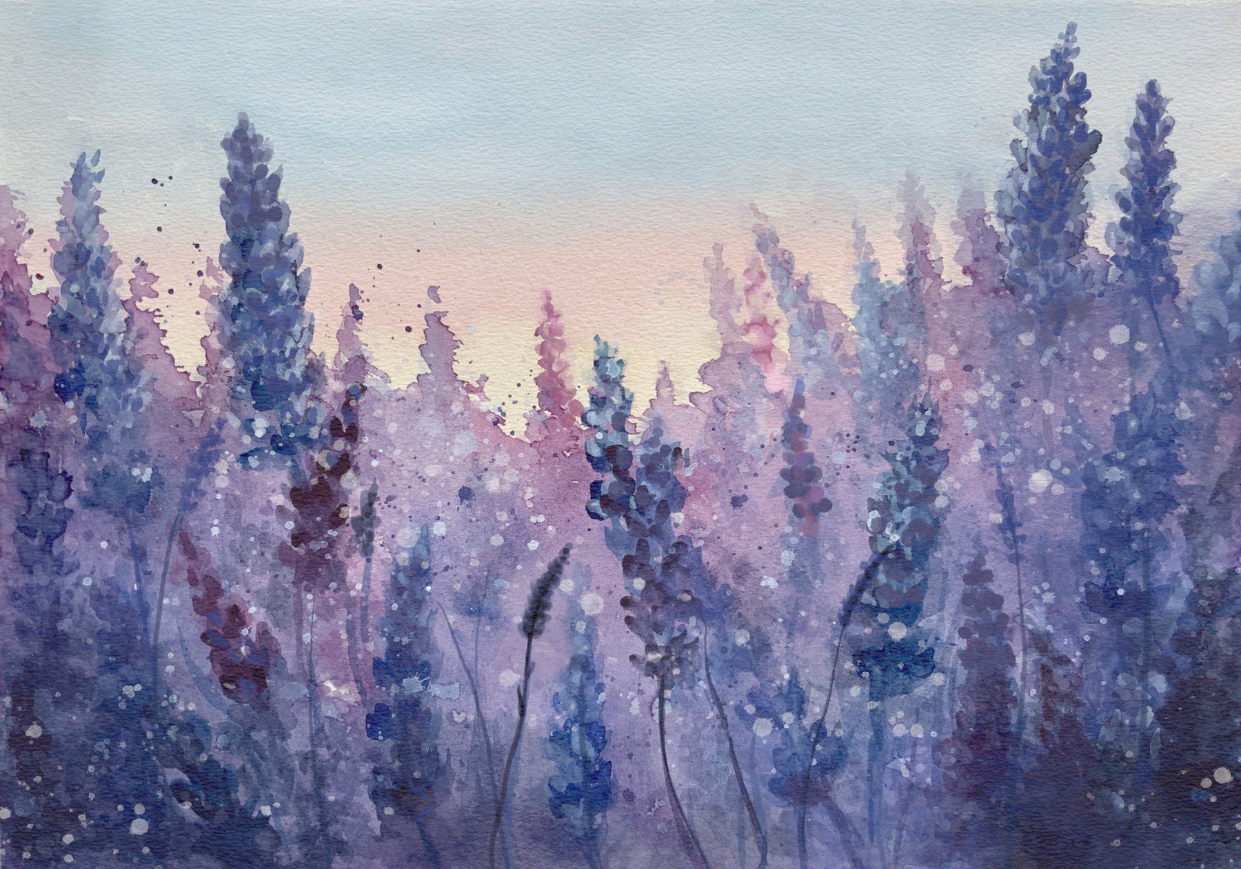 Watercolor Lavender Field Wall Mural -2745082