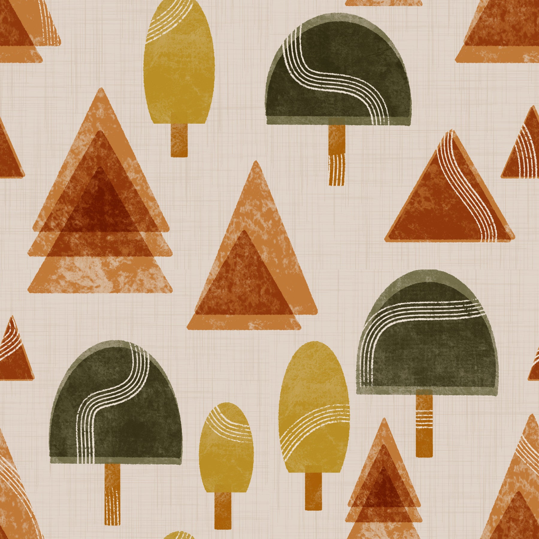 Retro Woodland Tapestry - Mid Century Modern Trees Wallpaper⁠
