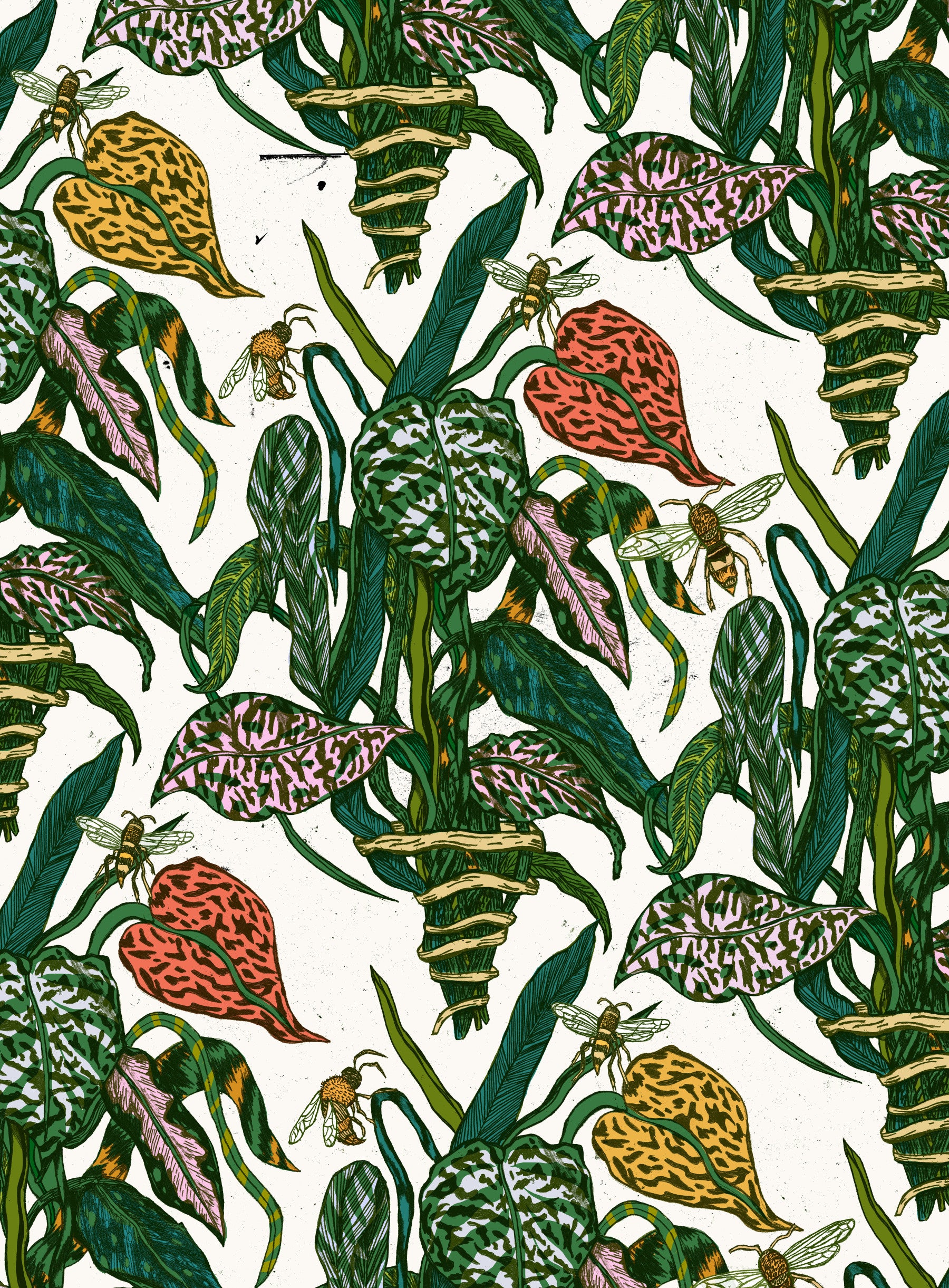 Botanical Bees Wall Mural