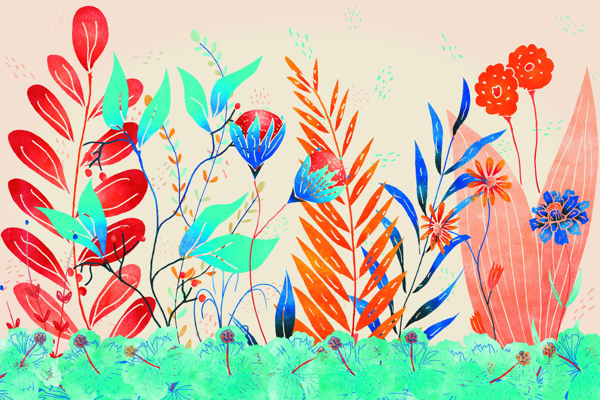 Wild Bloom Symphony Wall Mural in your room — zoomed