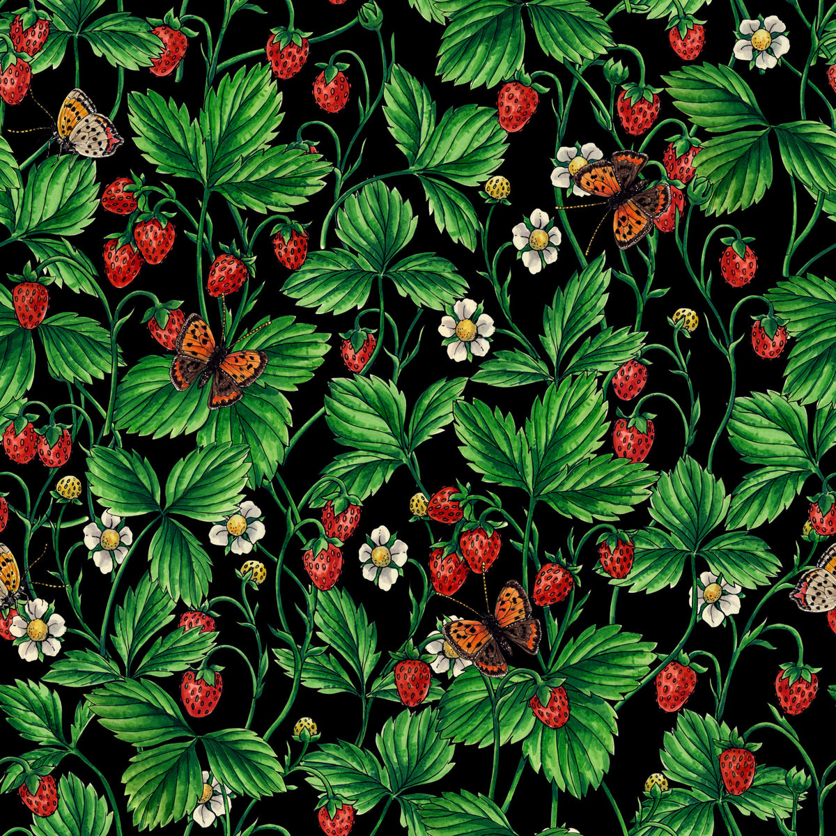 Wild roses and butterflies /pink/pale green/yellow/off white Wallpaper⁠