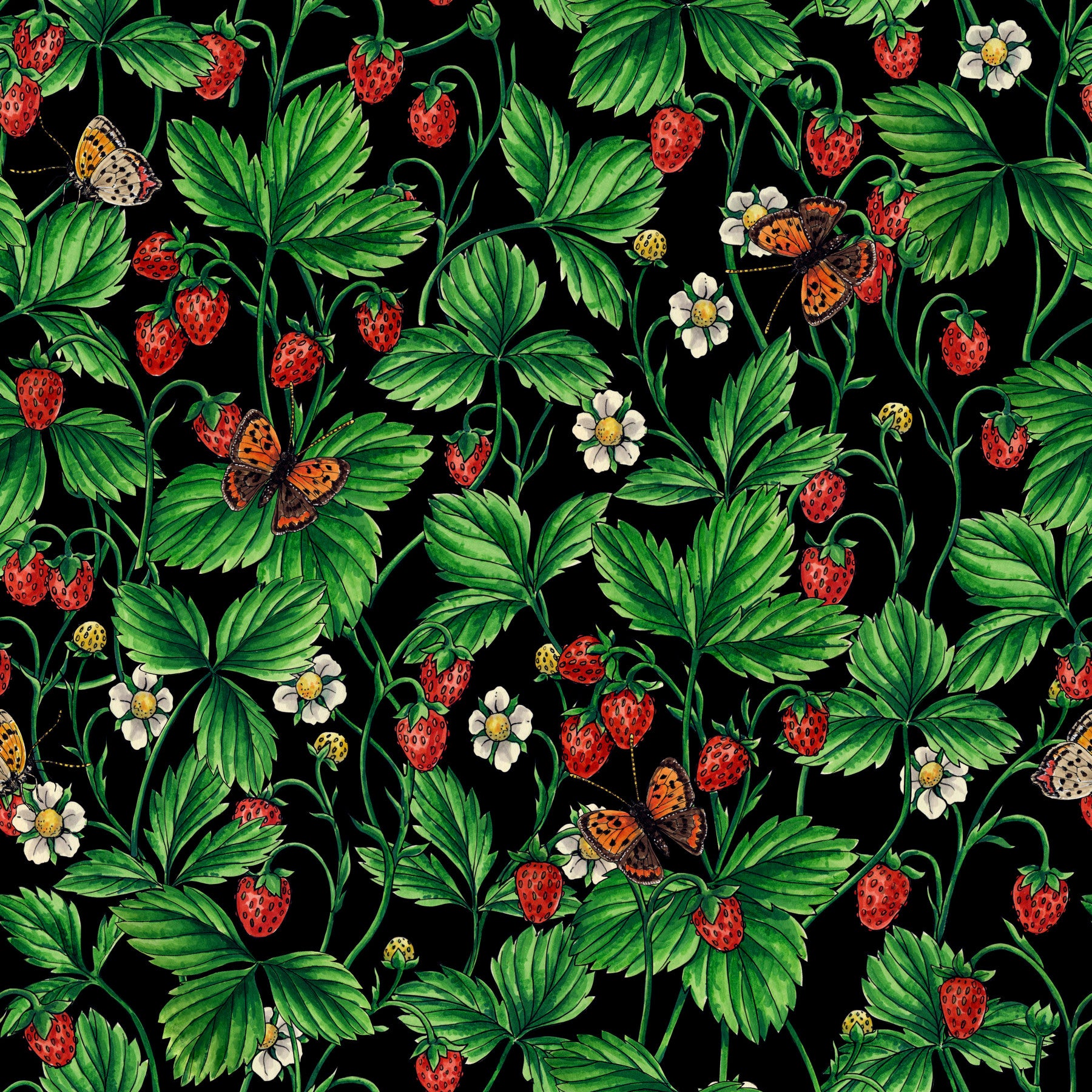 Wild roses and butterflies /pink/pale green/yellow/off white Wallpaper⁠