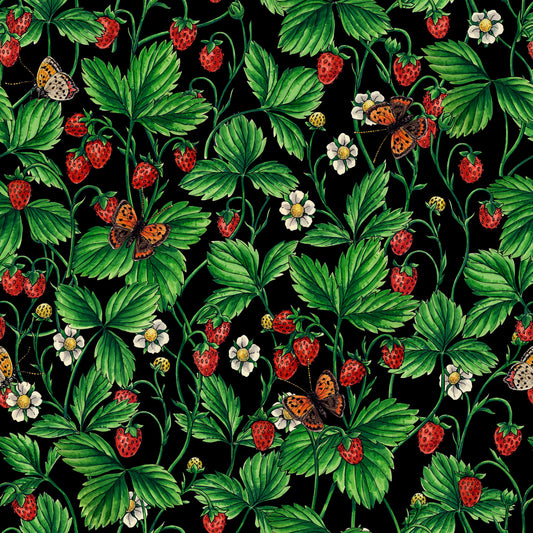Wild roses and butterflies /pink/pale green/yellow/off white Wallpaper⁠