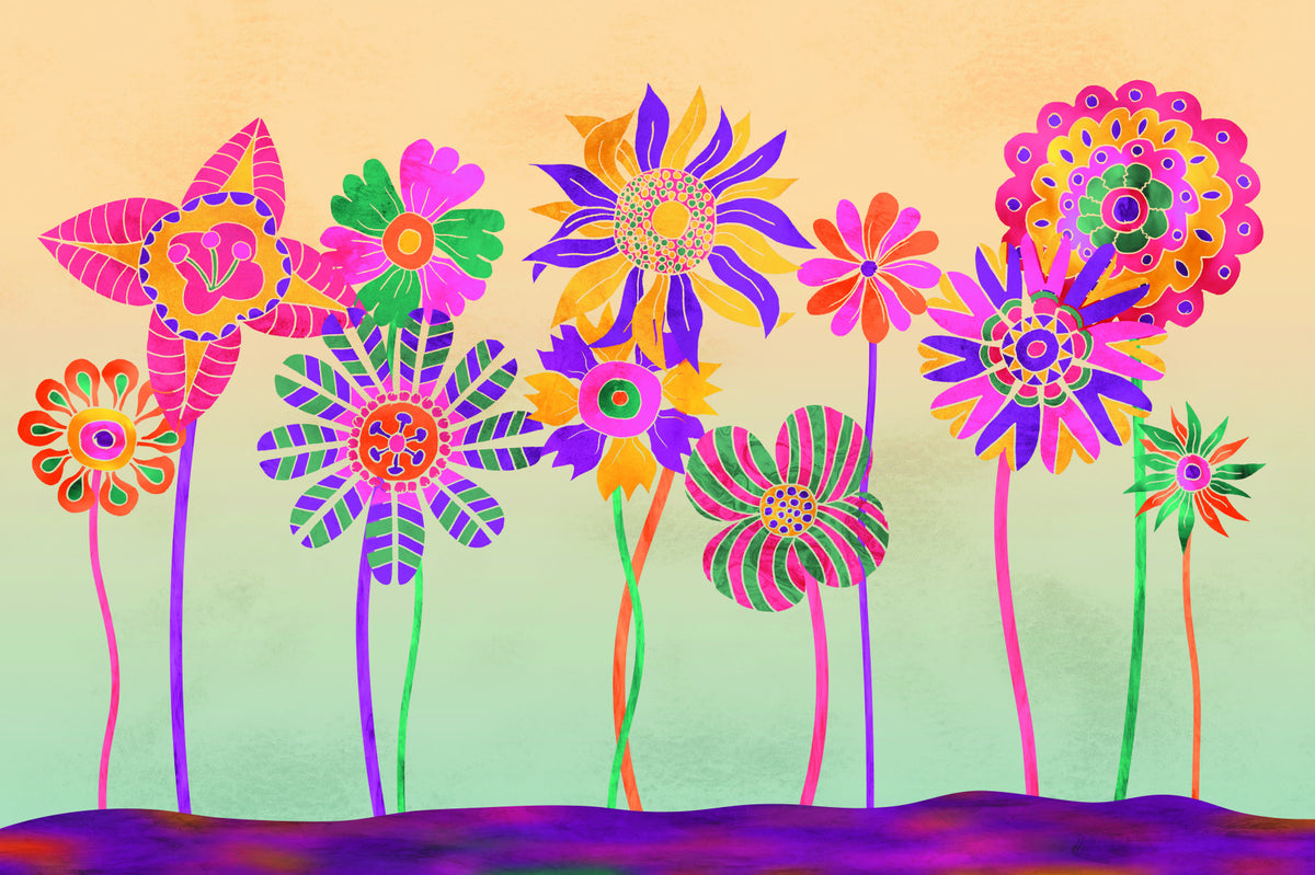 Whimsical Fantasy Flowers Wall Mural