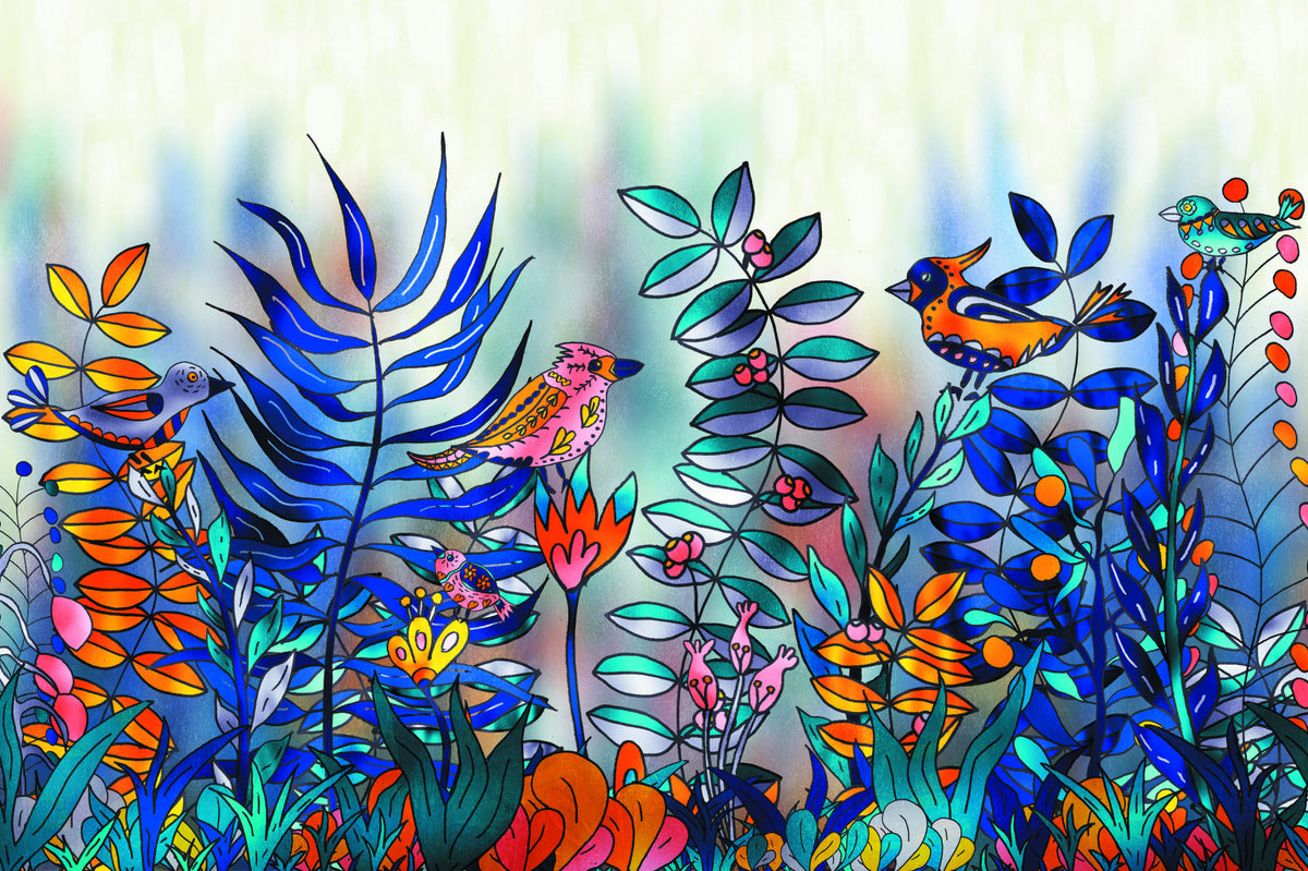 Enchanted Birds Forest Wall Mural in your room — zoomed