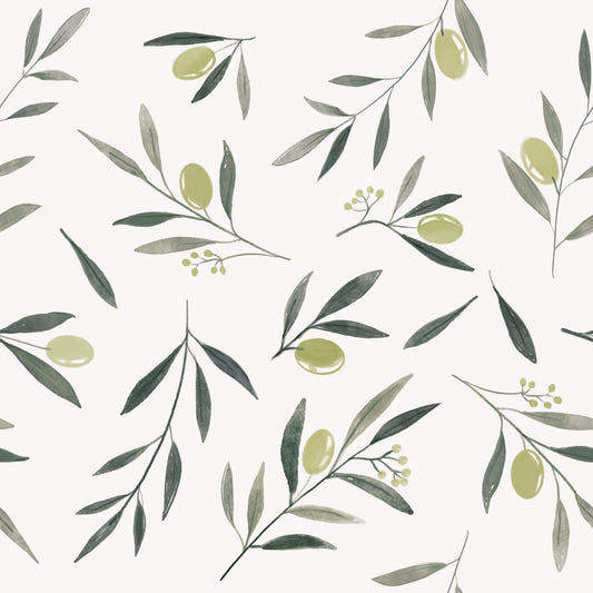 Watercolor Olive Garden Leaves and Fruit Wallpaper⁠