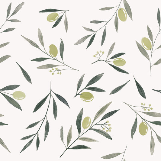 Watercolor Olive Garden Leaves and Fruit Wallpaper⁠