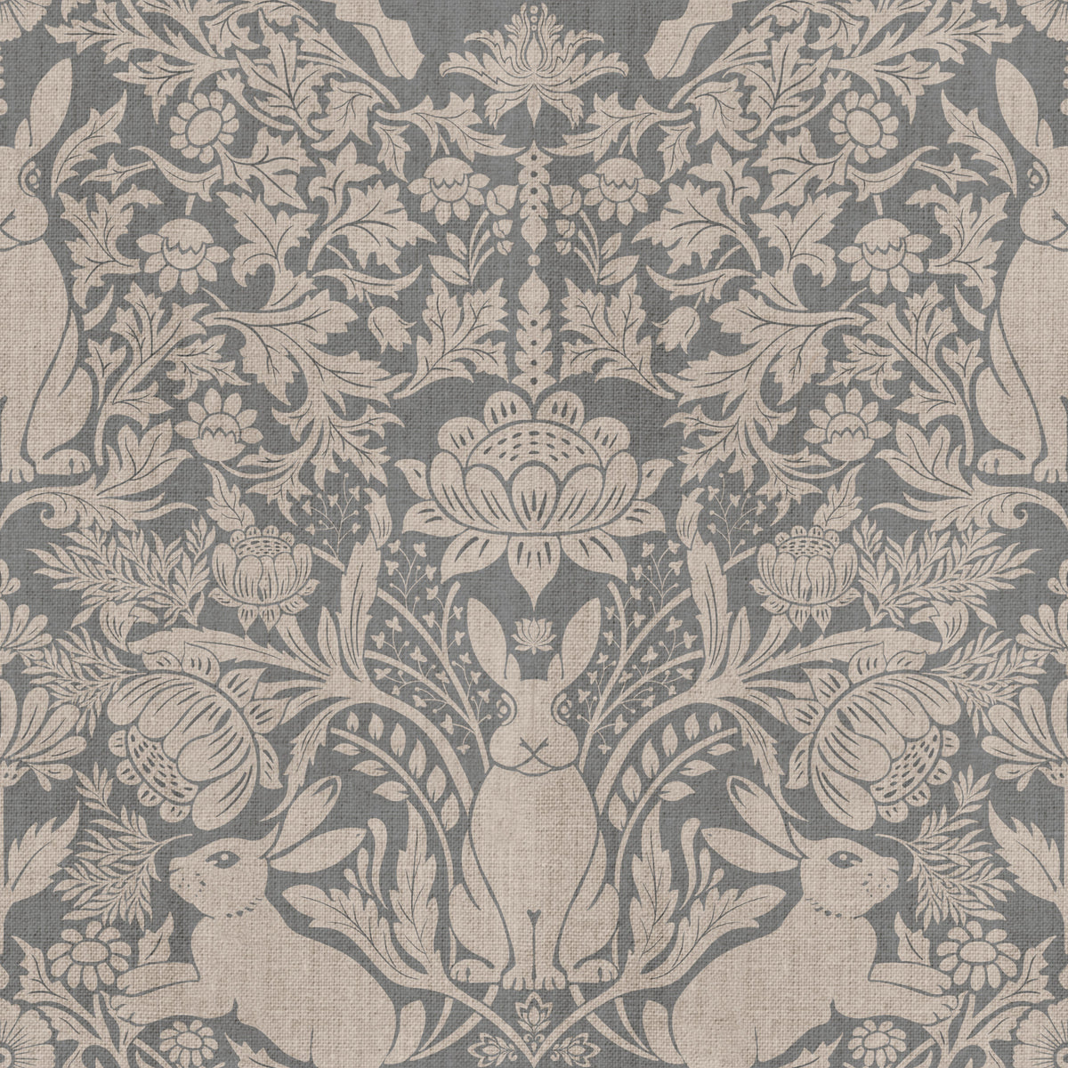 Bunny Bloom Damask Wallpaper⁠ in your room — zoomed