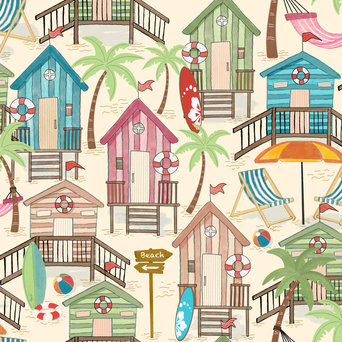 Beach Huts Bliss Wallpaper⁠ in your room — zoomed