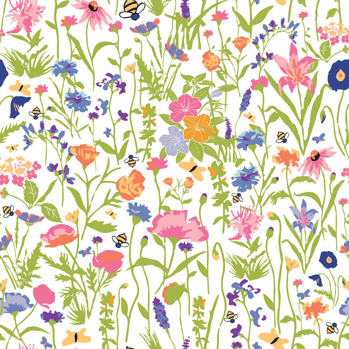 Meadow Blooms & Bees Wallpaper⁠