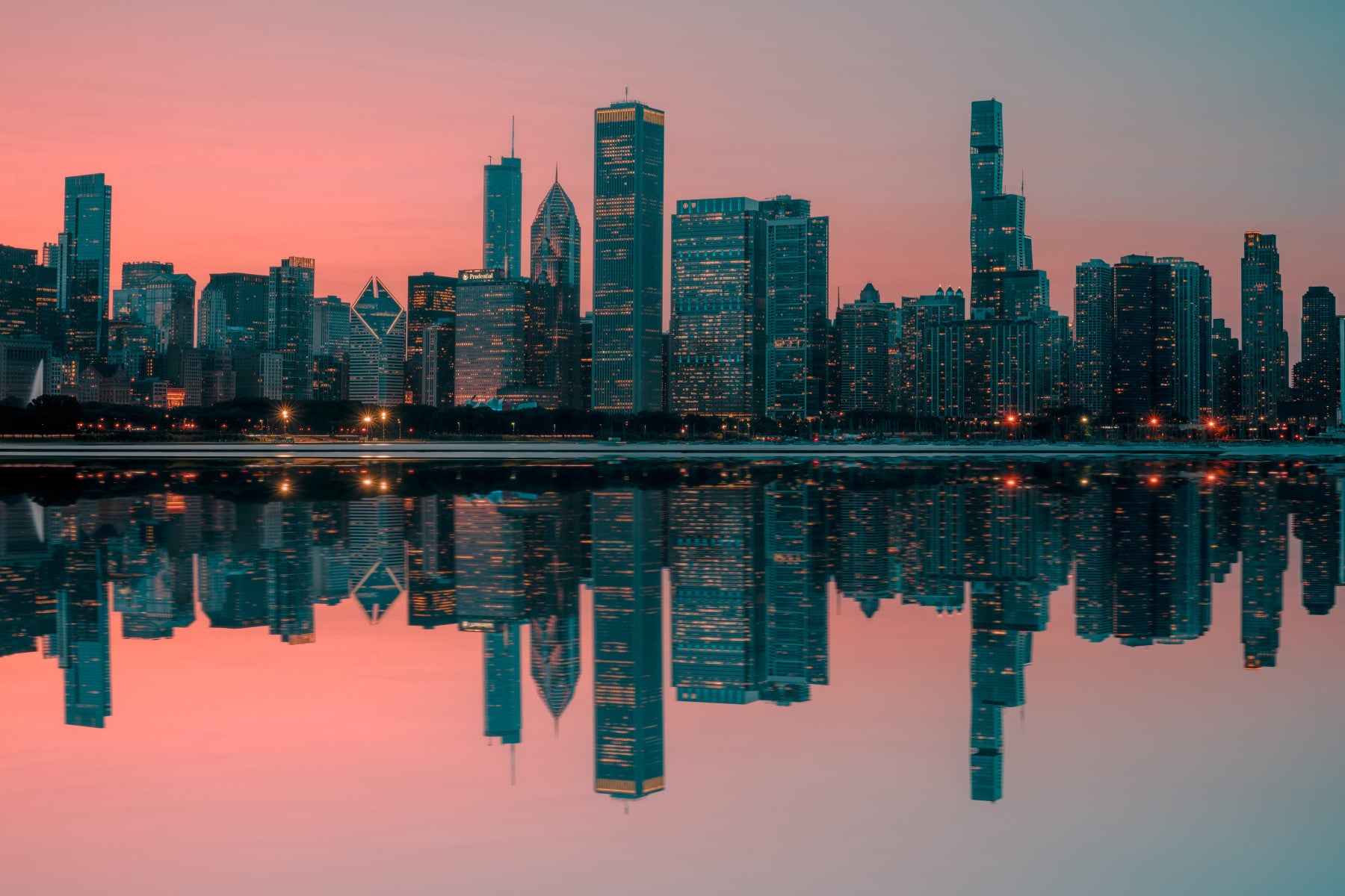 City Lights Reflected Wall Mural -2598150