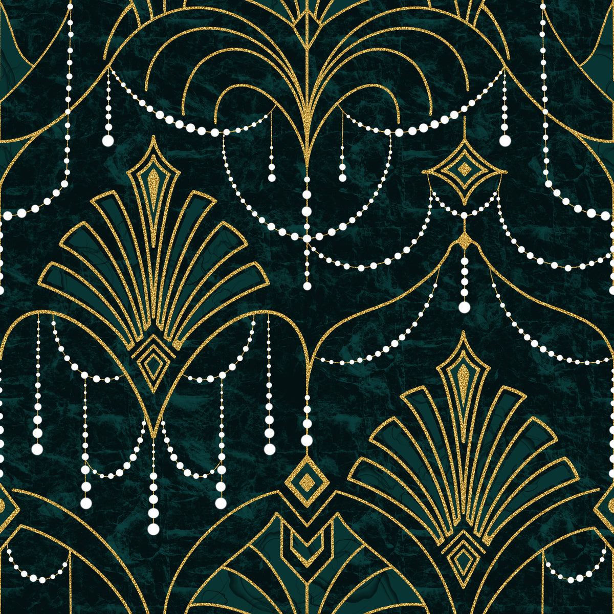 Gilded Emerald Deco Wallpaper⁠ in your room — zoomed