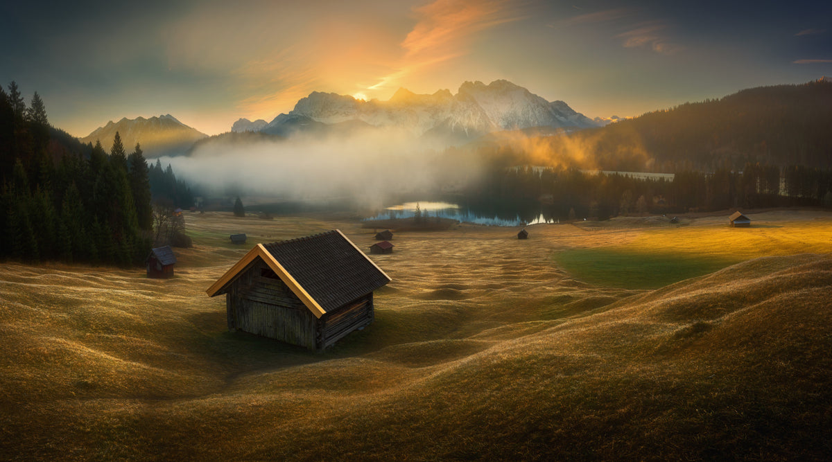 Alpine Dawn Hut Wall Mural -2310949