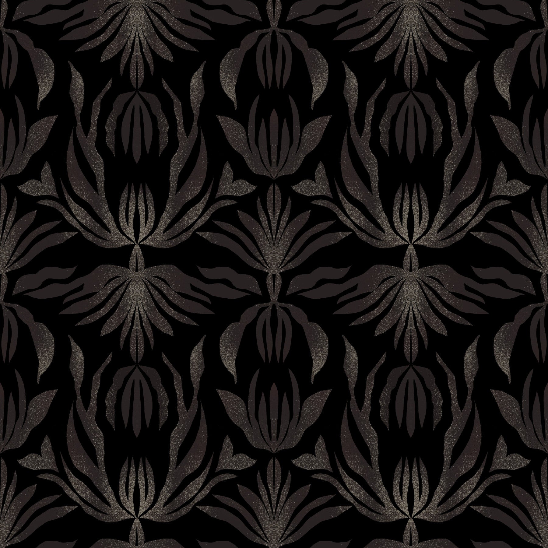 Midnight Bloom Damask art deco style abstract palm leaves Wallpaper⁠
