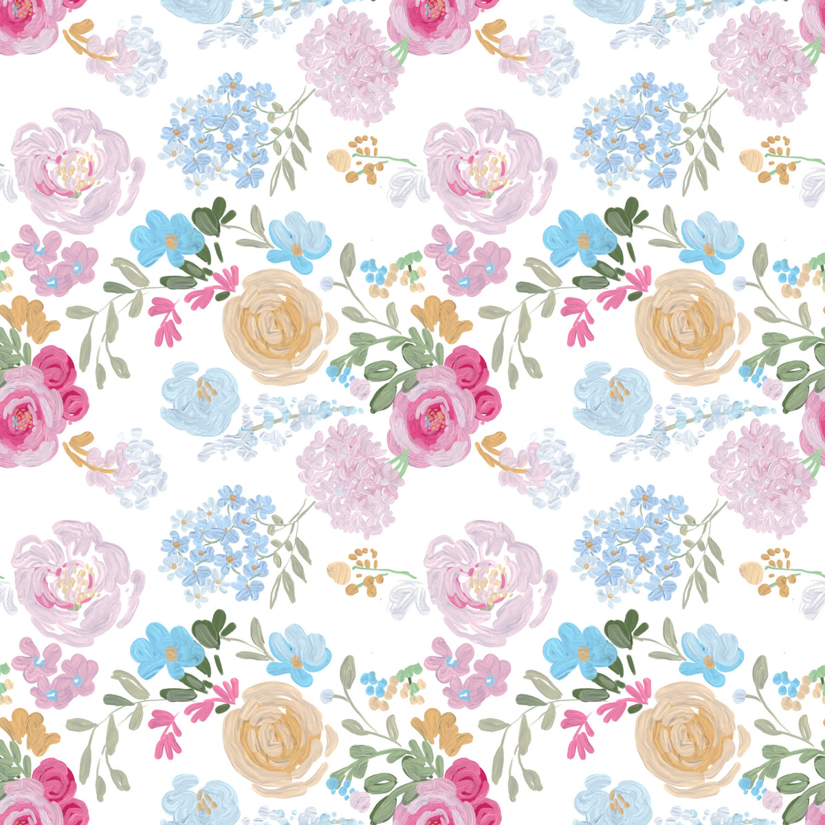 Painterly Petals soft oil painted impasto flowers Wallpaper⁠