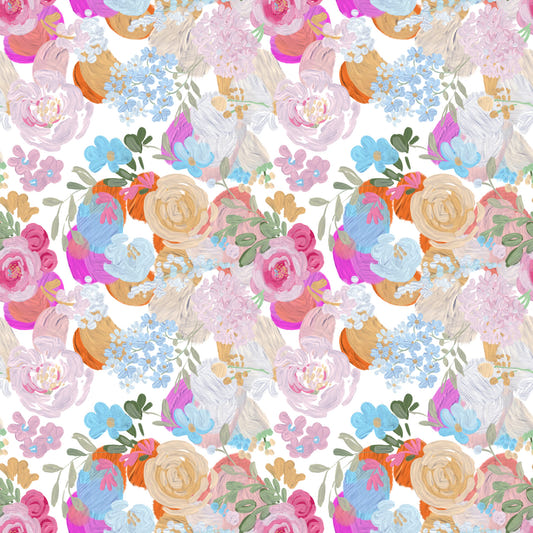 Thick oil painted spring vibe magenta floral dream pattern Wallpaper⁠