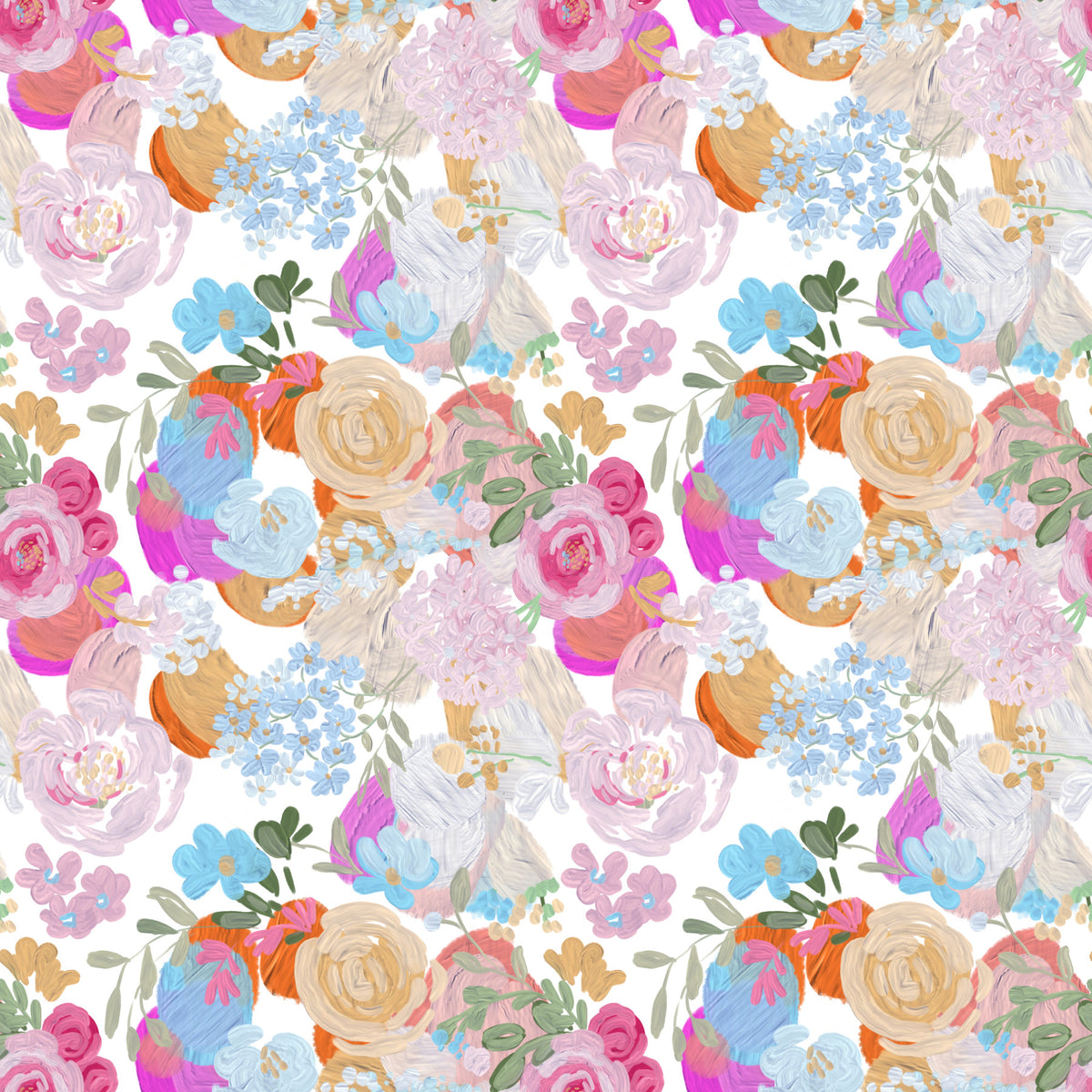 Thick oil painted spring vibe magenta floral dream pattern Wallpaper⁠