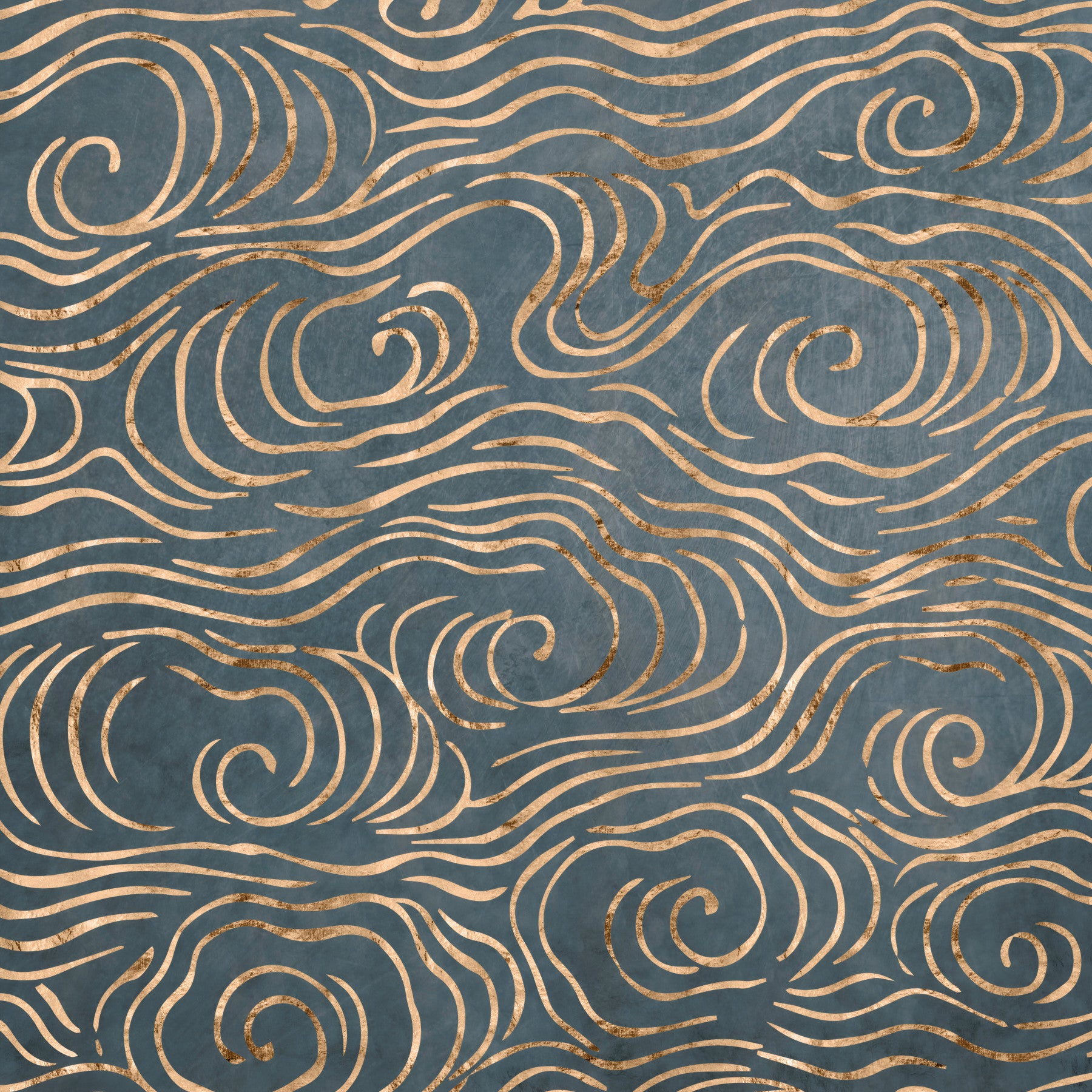 Japanese Waves - Petrol and Gold Wall Mural