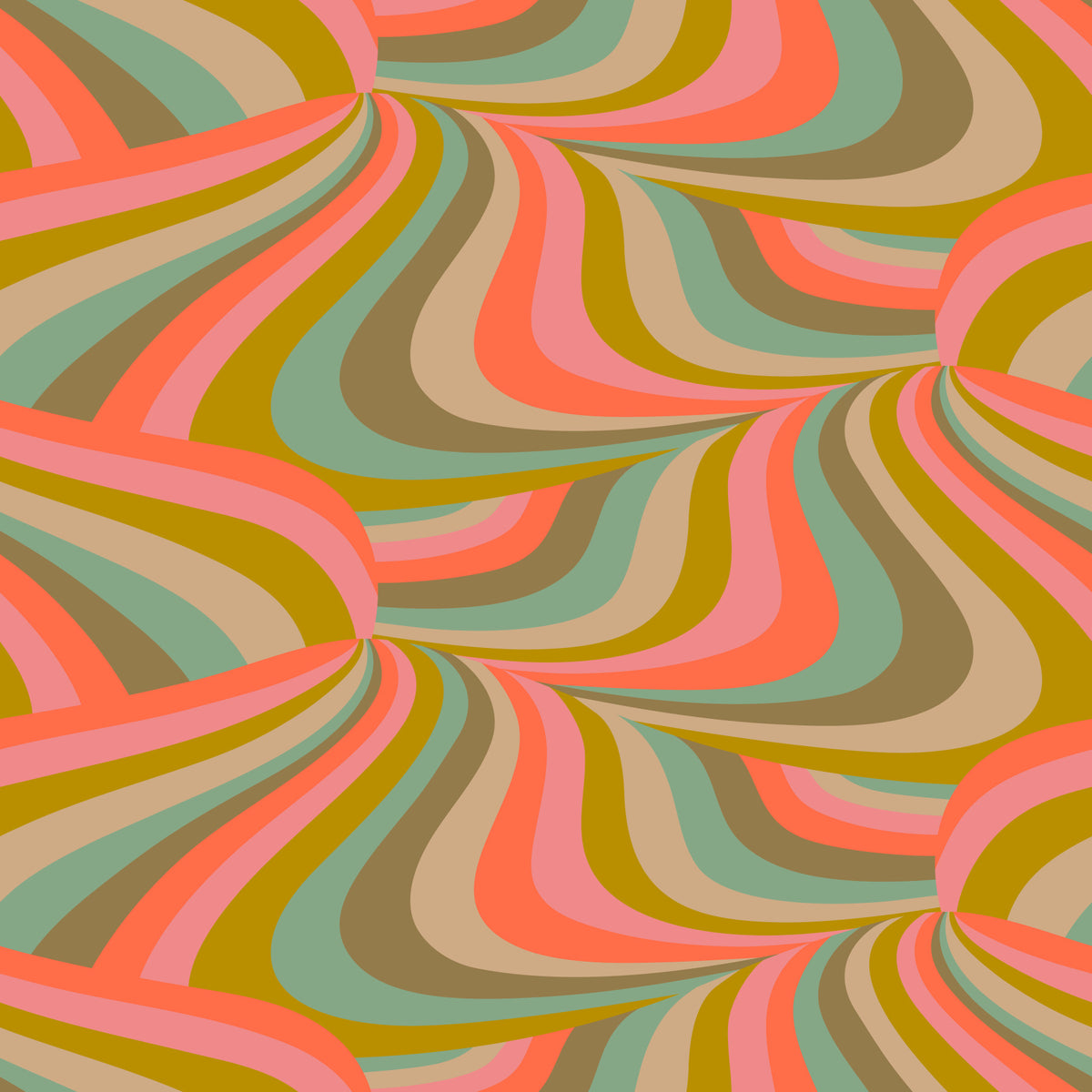 Marble Swirl Groovy Retro Abstract Stripes Colorful Pink Mint Mustard Coral Cream Brown Wallpaper⁠
