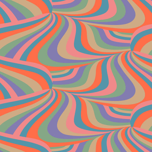 Marble Swirl Groovy Retro Abstract Stripes Colorful Pink Purple Blue Coral Mint Cream Wallpaper⁠