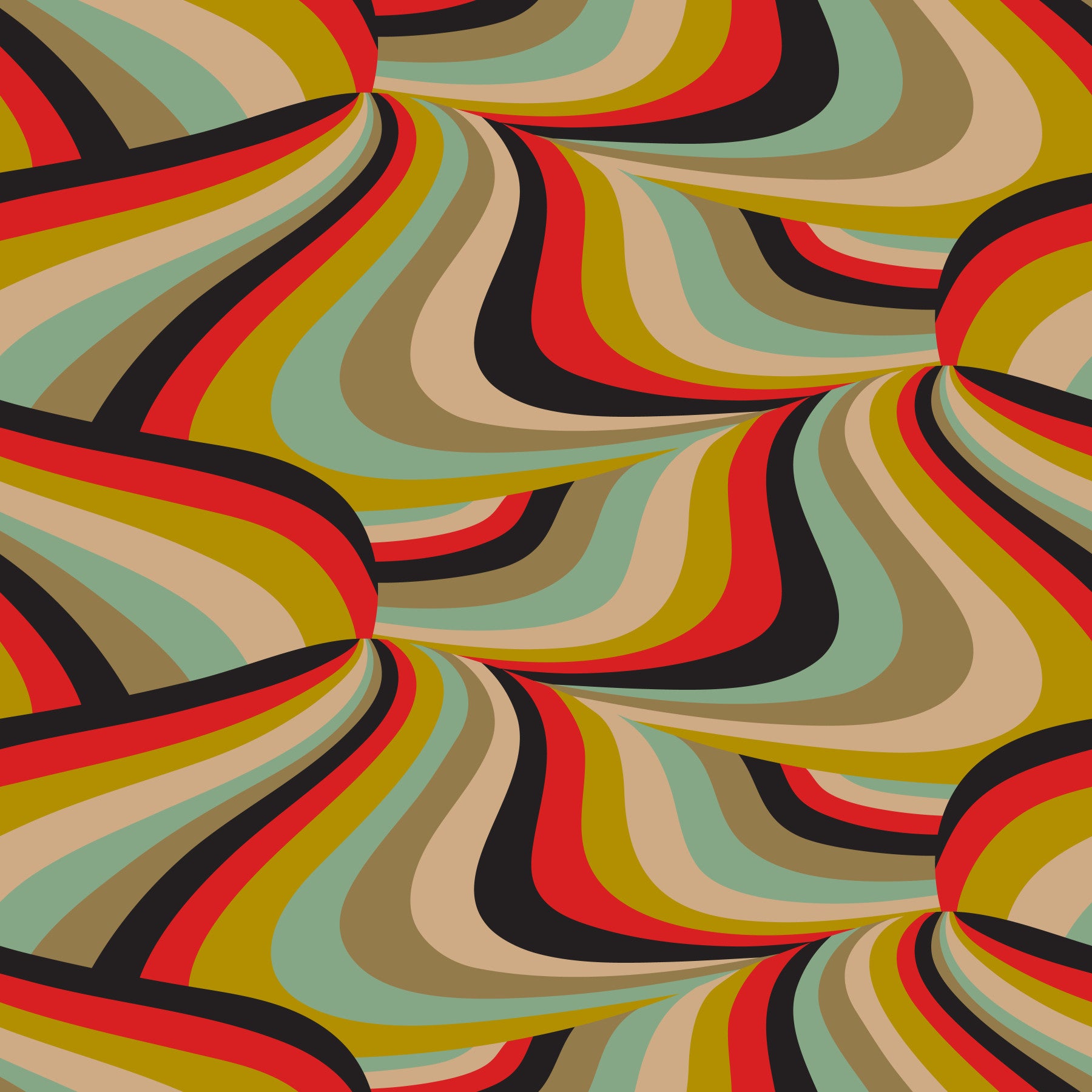 Marble Swirl Groovy Retro Abstract Stripes Colorful Black Red Mustard Mint Brown Cream Wallpaper⁠