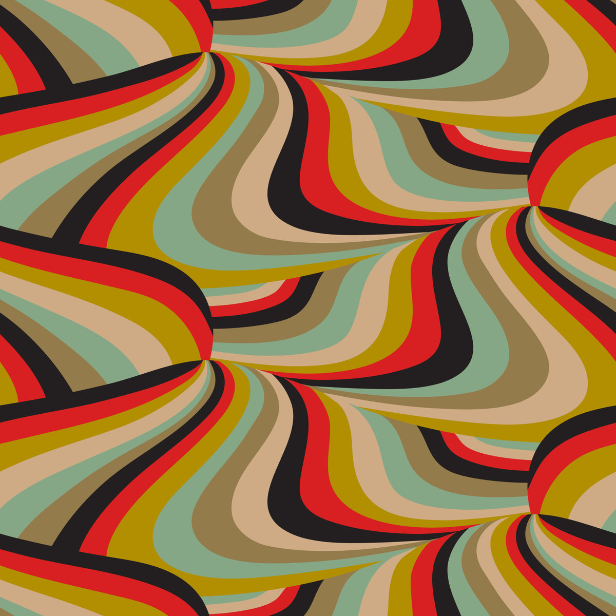 Marble Swirl Groovy Retro Abstract Stripes Colorful Black Red Mustard Mint Brown Cream Wallpaper⁠ in your room — zoomed