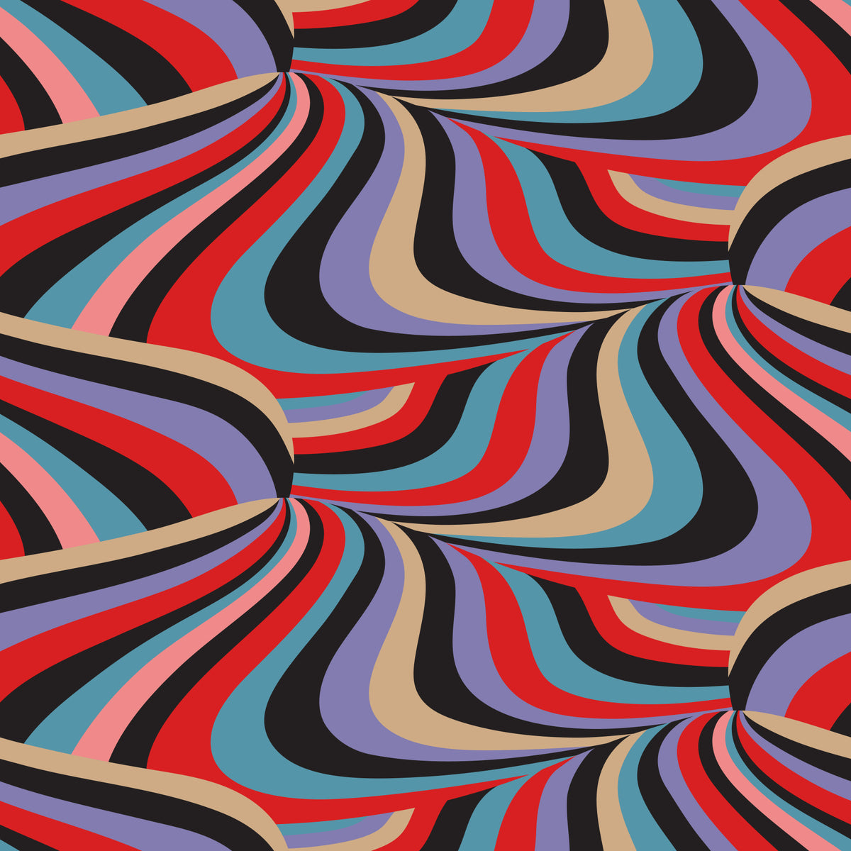 Marble Swirl Groovy Retro Abstract Stripes Colorful Black Purple Red Blue Cream Pink Wallpaper⁠