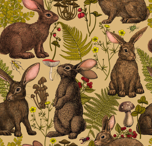 Rabbits and woodland flora Wallpaper⁠