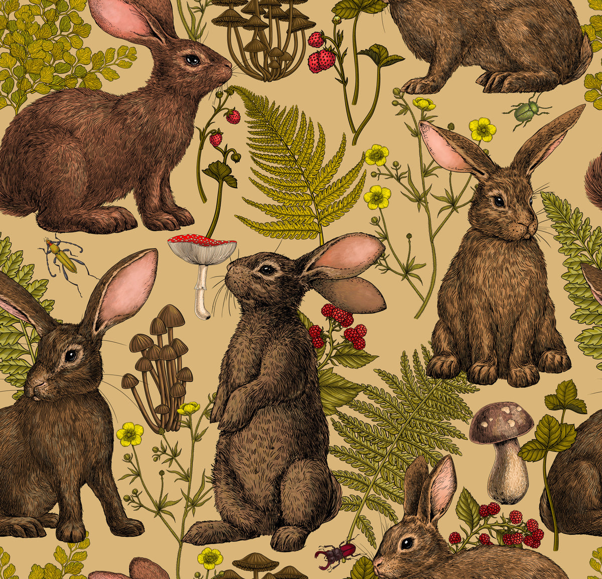 Rabbits and woodland flora Wallpaper⁠