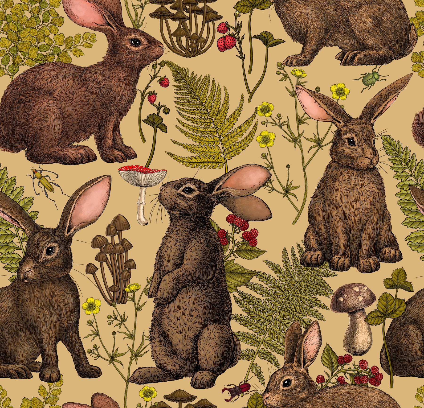 Rabbits and woodland flora Wallpaper⁠