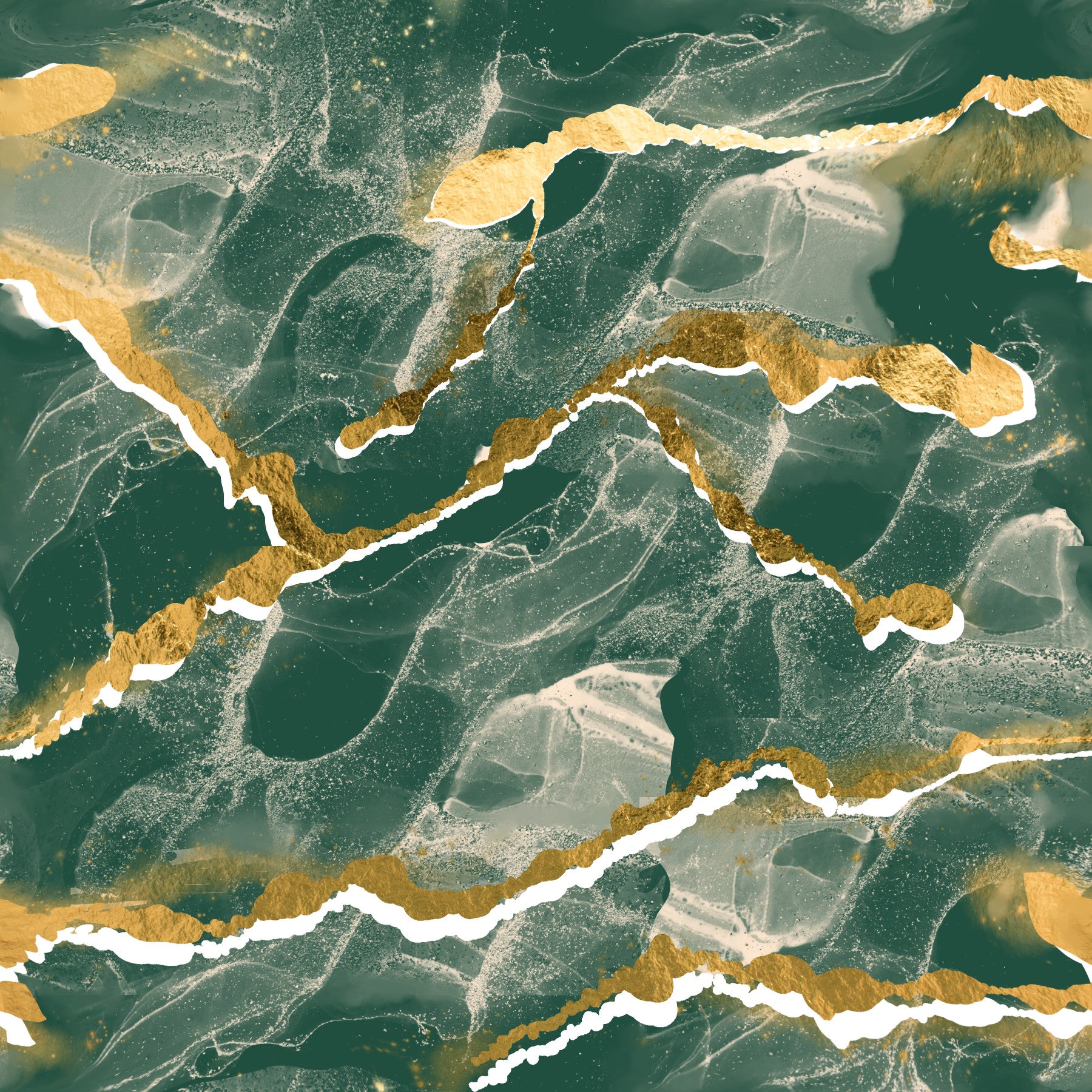 Golden Veins Emerald Marble - Modern Luxe Abstract Wall Mural