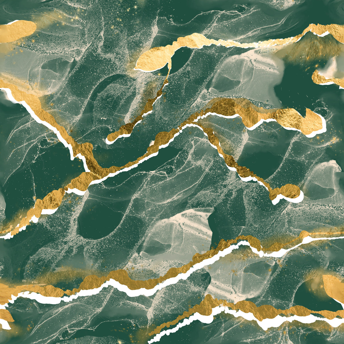 Golden Veins Emerald Marble - Modern Luxe Abstract Wall Mural in your room — zoomed