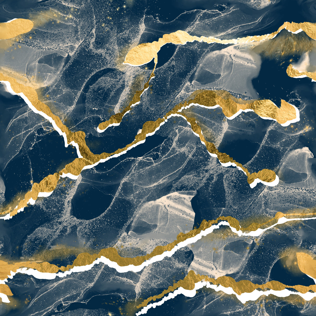 Golden Veins Navy Marble - Modern Luxe Abstract Wall Mural