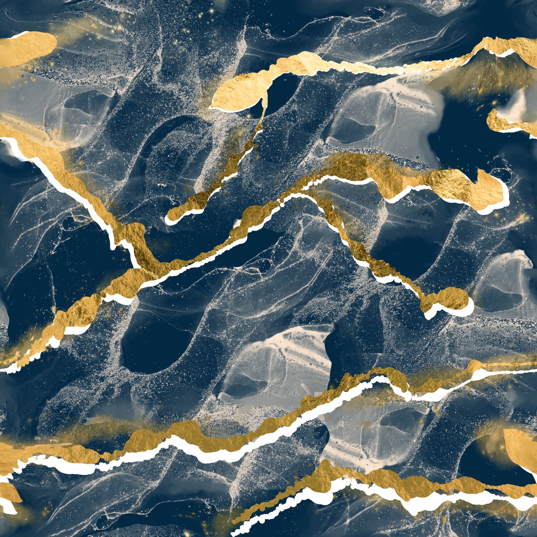 Golden Veins Navy Marble - Modern Luxe Abstract Wall Mural