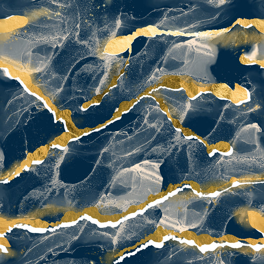 Golden Veins Navy Marble - Modern Luxe Abstract Wall Mural
