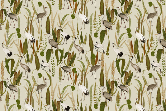Elegant Vintage Crane Garden Wall Mural