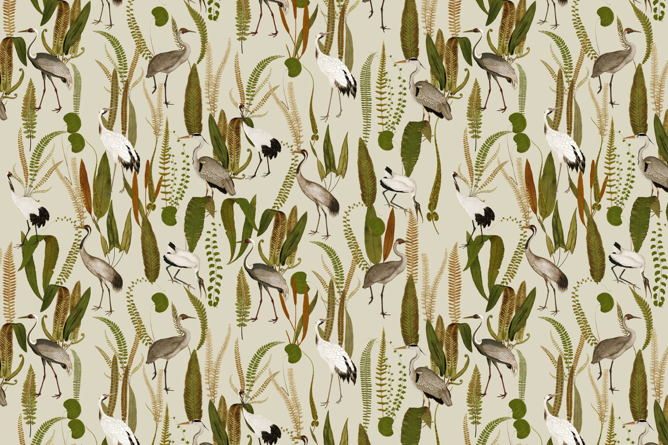 Elegant Vintage Crane Garden Wall Mural
