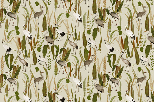 Elegant Vintage Crane Garden Wall Mural
