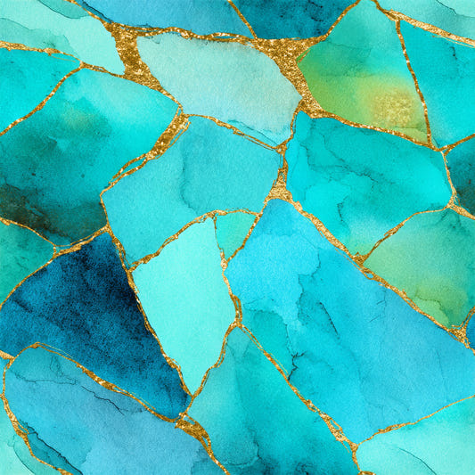 Aqua Gold Marble Mosaic Wallpaper⁠