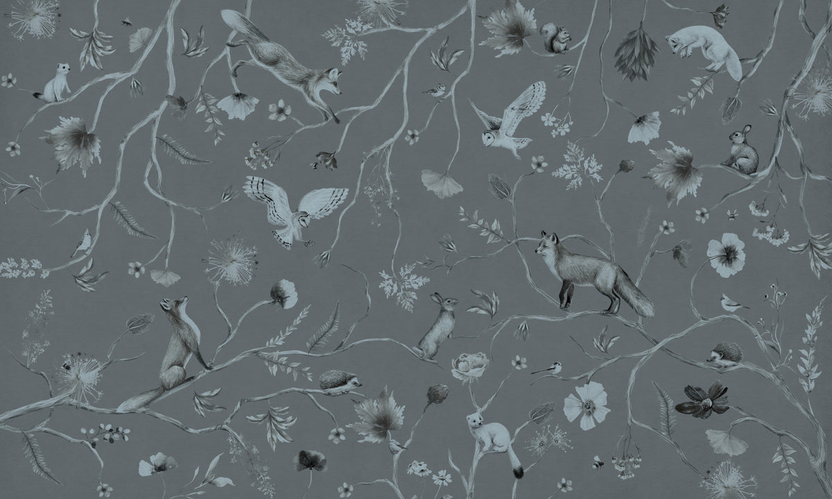 Whimsical Woodland Gray Wall Mural