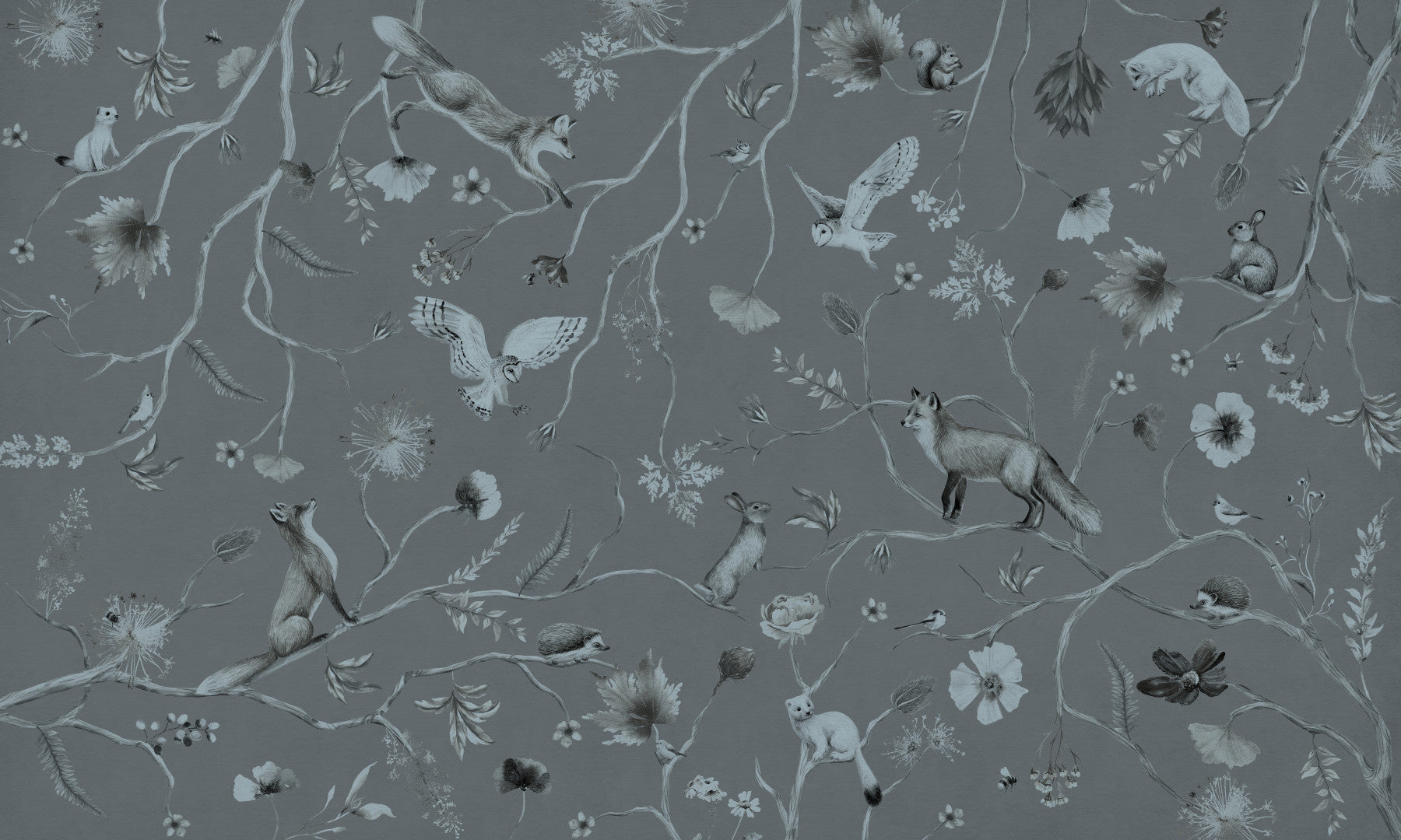 Whimsical Woodland Gray Wall Mural