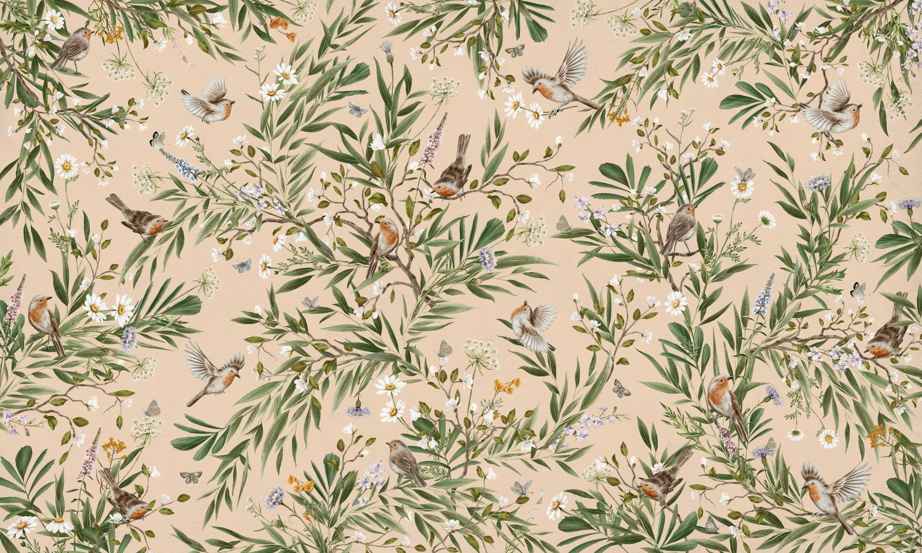 Floral Aviary Wall Mural in your room — zoomed