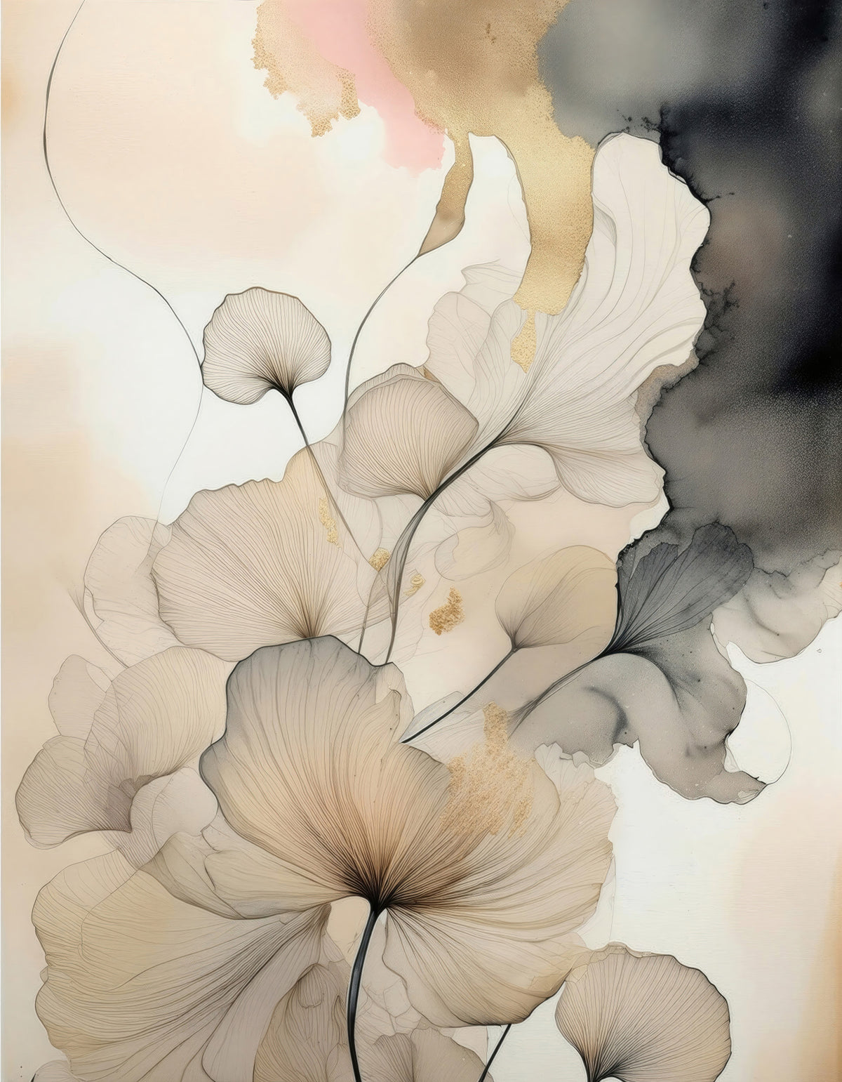 Ink Bloom Elegance Wall Mural