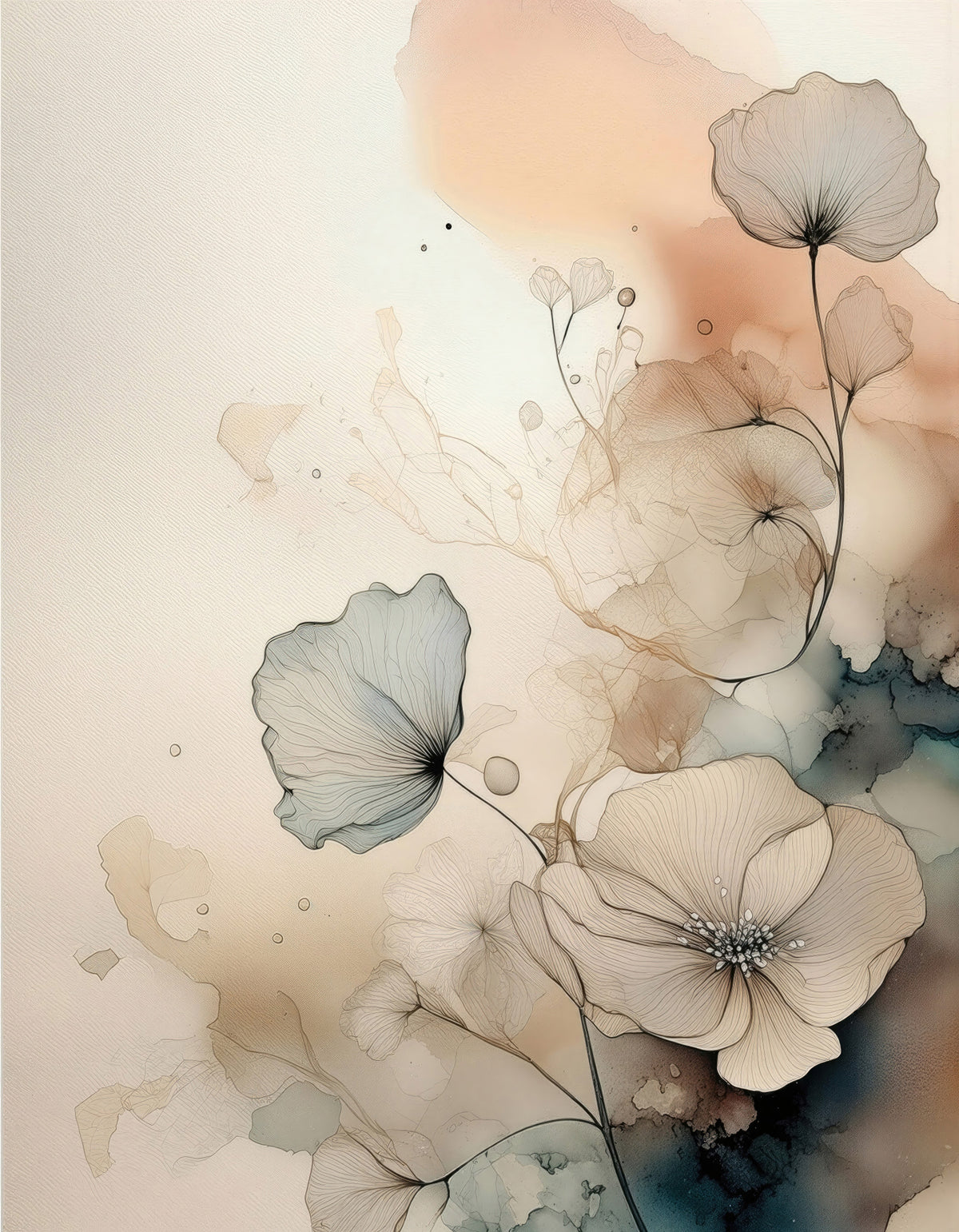 Dusky Ink Petals Wall Mural