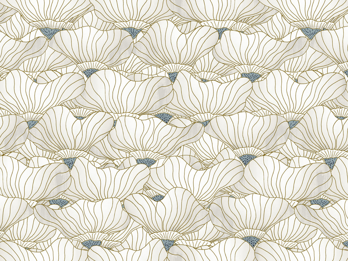 Dusty White Botanical Bloom Waves  Wall Mural