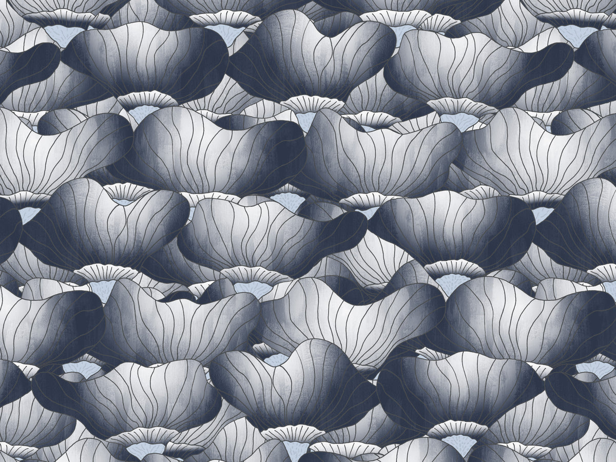 Navy Blue Botanical Bloom Waves  Wall Mural