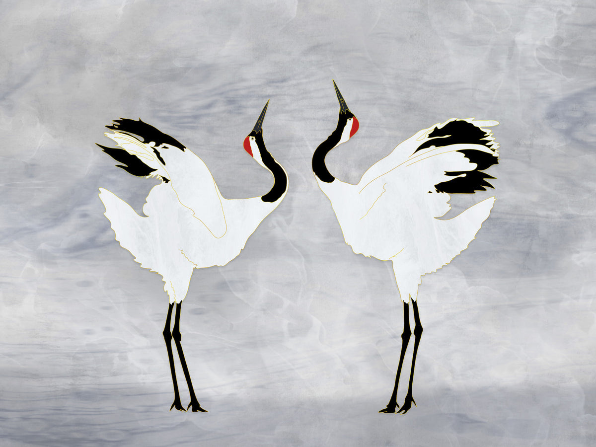 Dancing Cranes Wall Mural in your room — zoomed