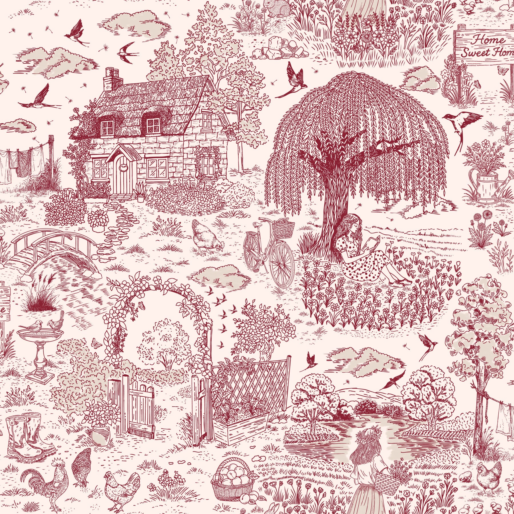 Country Charm Toile Wallpaper⁠ Wallpaper⁠